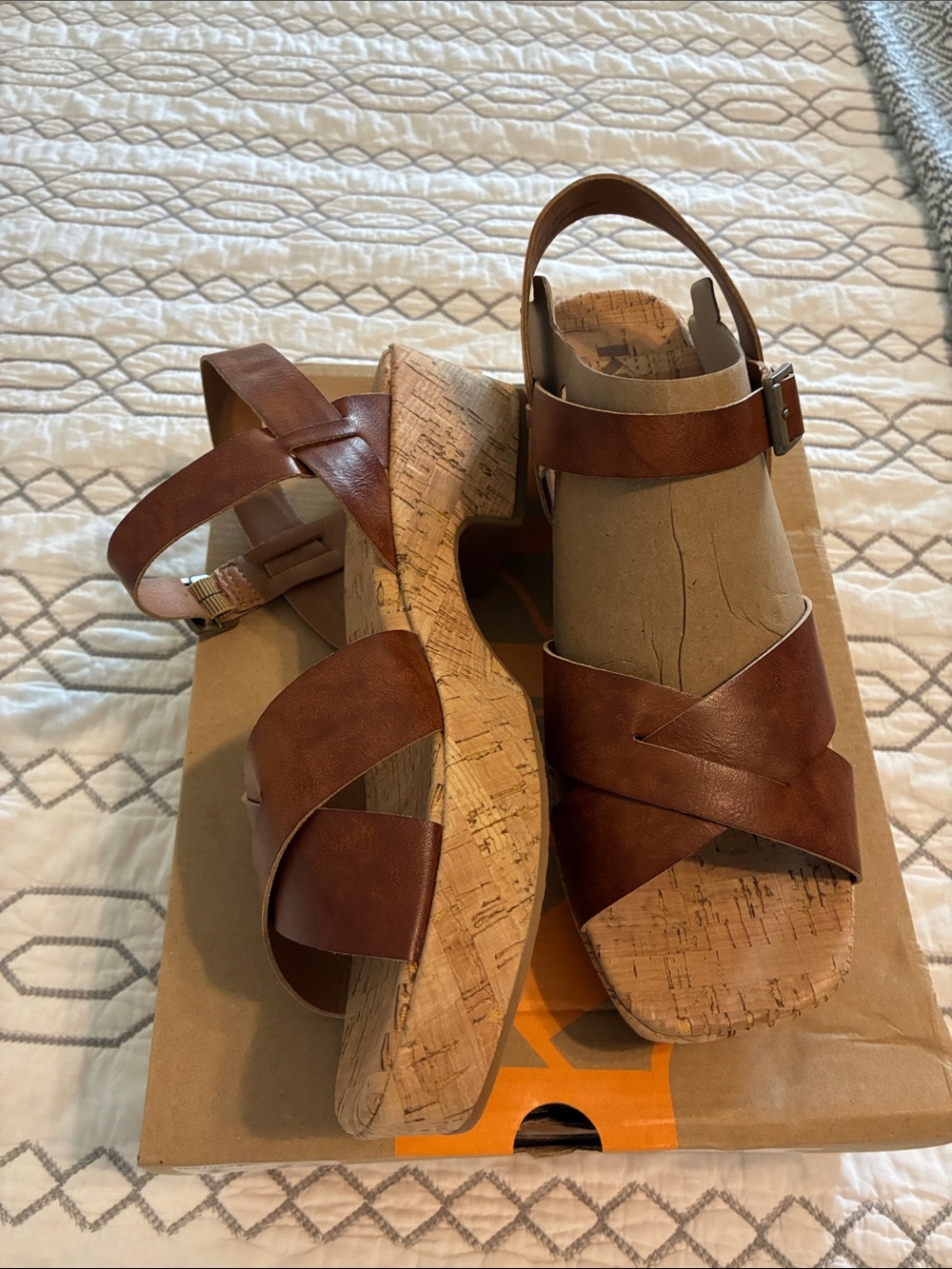 New !!!! Kork-Ease Brown Leather Cork Wedge Sandals - Picture 10 of 11